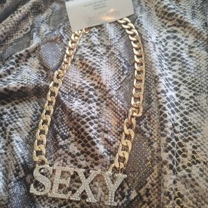 Glamorous Gold 'SEXY' Pendant Necklace